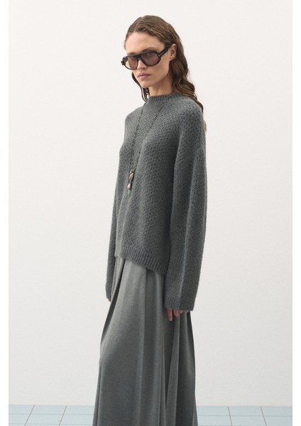 Oversize Örgü Kazak Gri