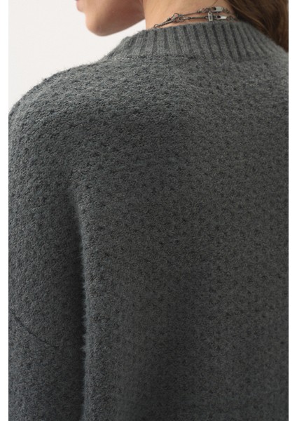 Oversize Örgü Kazak Gri