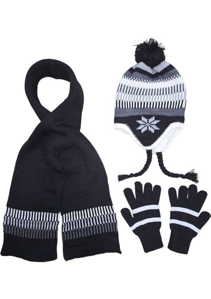 8–12 Yaş Erkek Çocuk Polarlı Kış Seti – Atkı, Bere, Eldiven Üçlü Set