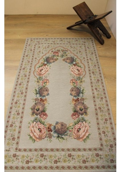 Kınay Gri Jakarlı Dokuma Goblen Dekoratif Astarsız Saçaksız Şönilli Seccade 70*115