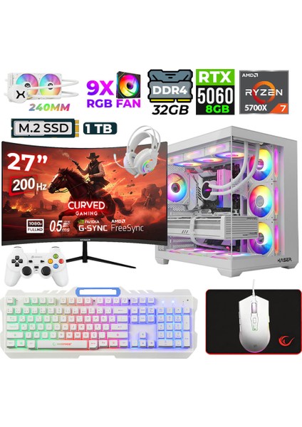 Sword X55 Ryzen 7 5700X 32GB Ram 1tb M.2 Nvme SSD 8gb RTX5060 Sıvı Soğutmalı 27" 200Hz Oyuncu Tavsiye Sistem