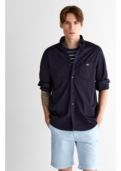 Erkek Lacivert Regular Fit Düğmeli Yaka Gömlek 3825117T.433