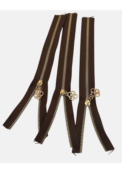 Başlıklı Fermuar Set 30 cm Light Gold Metal Koyu Kahve 3 Adet