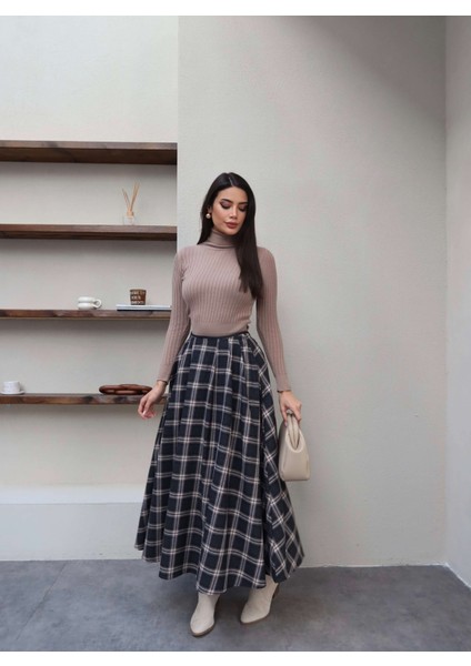 Ekose Desen Cep Detay Kloş Etek fiyatları