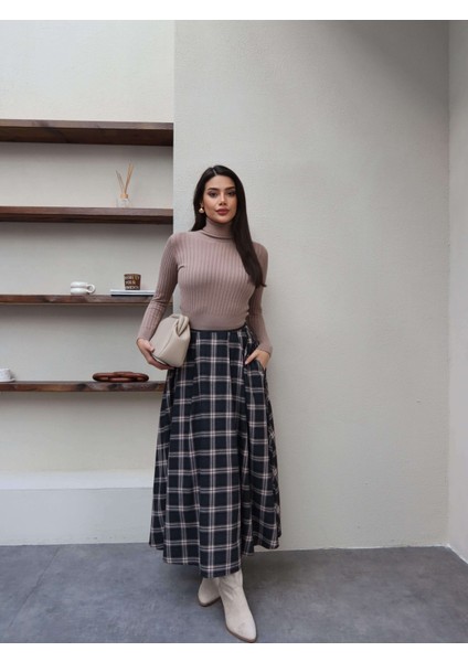 Ekose Desen Cep Detay Kloş Etek fırsatları