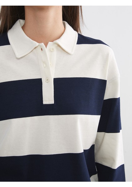 Yeni Sezon Polo Yaka Çizgili Kadın Tişört modelleri