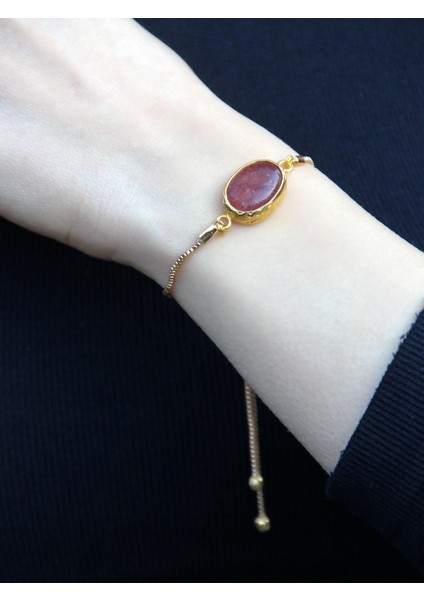 Doğal Taş Pembe Kuvars Taşı Doğal Taşlı Asansörlü Kadın Bileklik EUB4PK2