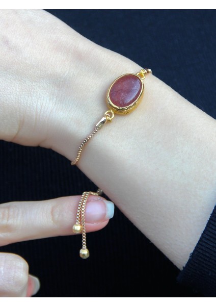 Doğal Taş Pembe Kuvars Taşı Doğal Taşlı Asansörlü Kadın Bileklik EUB4PK2 fiyatları