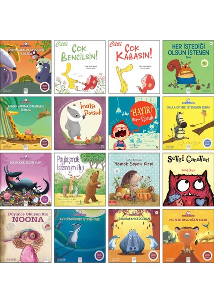 / Erken Kalkmayı Sevmeyen Kurbağa + Çok Bencilsin! + Çok Kabasın! + Her Istediği Olsun Isteyen Moli + Sevgi Canavarı + Düşünce Okuyan Noona / Okul Öncesi Hikaye Kitapları 16’lı Set