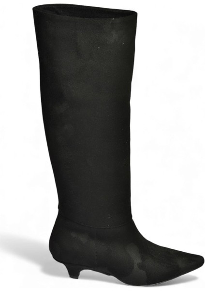 V404012302 Siyah Süet Kısa Topuklu Kadın Çizme indirimleri