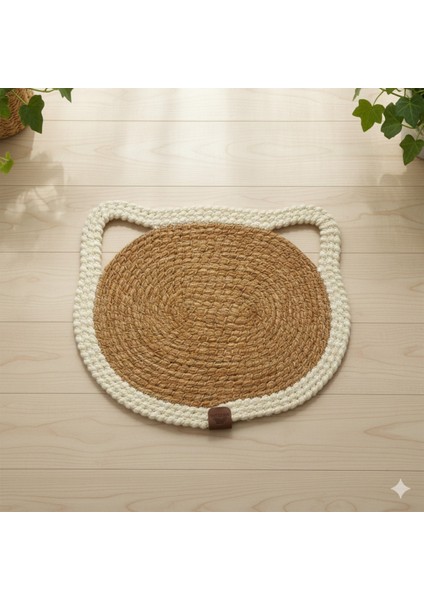 Lüks Hasır Görünümlü Kedi Paspası | Su Geçirmez, Leke Tutmaz - Mama ve Su Matı | 37X32 cm