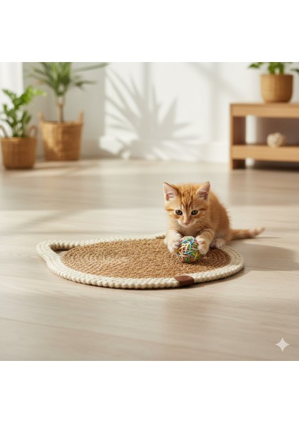 Lüks Hasır Görünümlü Kedi Paspası | Su Geçirmez, Leke Tutmaz - Mama ve Su Matı | 37X32 cm fiyatları