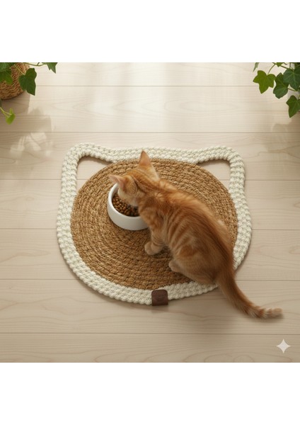 Lüks Hasır Görünümlü Kedi Paspası | Su Geçirmez, Leke Tutmaz - Mama ve Su Matı | 37X32 cm fırsatları