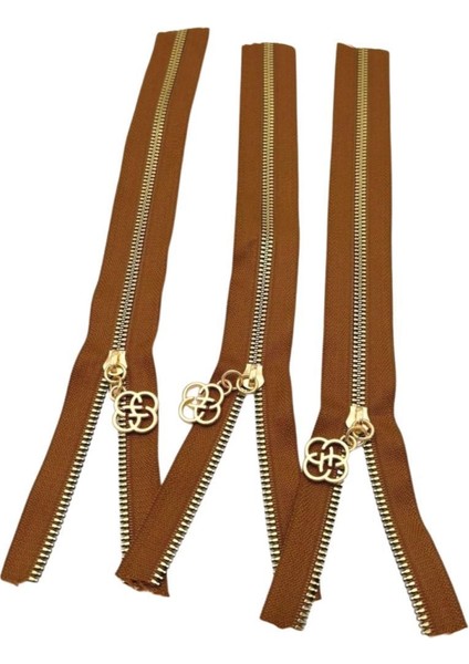 Başlıklı Fermuar Set 30 cm Light Gold Metal Taba 3 Adet