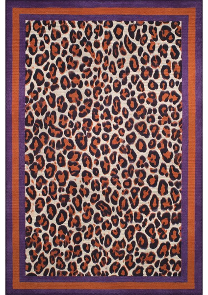 Safari Leopar Halı Mor Turuncu Halı Modern Halı Ince Halı Tasarım Halı Salon Halısı Koridor Halısı