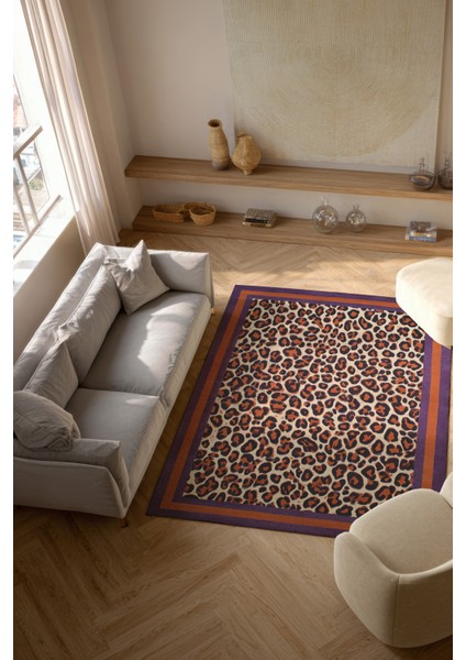 Safari Leopar Halı Mor Turuncu Halı Modern Halı Ince Halı Tasarım Halı Salon Halısı Koridor Halısı fiyatları
