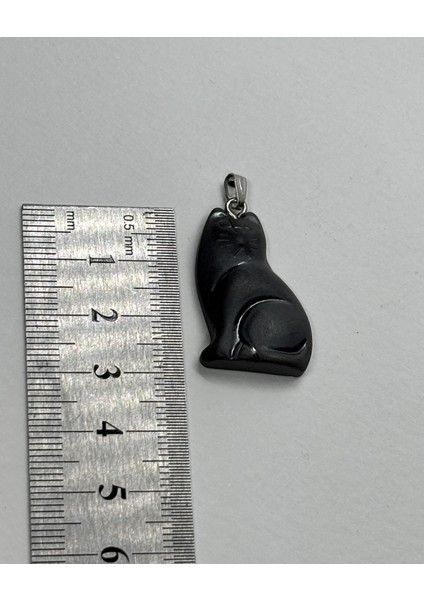 Şungit Doğaltaş Kolye Ucu Kedi