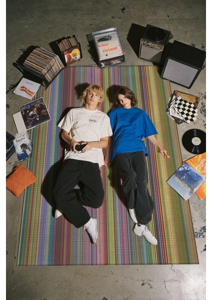 Pantone 60 Renkli Çizgili Tasarım Halı Modern Geometrik Oturma Odası Ince Yazlık Ev Oda Salon Halısı