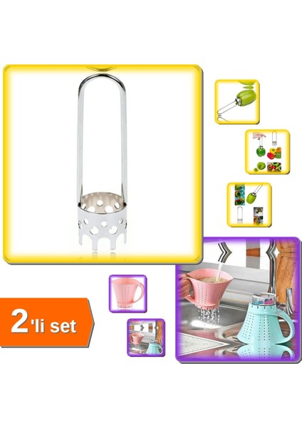 Biberoy Pratik Dolma Biber Kabak Oyacağı Uzun + Sürahi Şeklinde Pirinç Yıkama Süzgeci - 2li Set W4X0