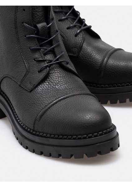 Siyah Hakiki Floater Deri El Yapımı Kalın Tabanlı Fermuarlı Erkek Postal Bot fırsatları