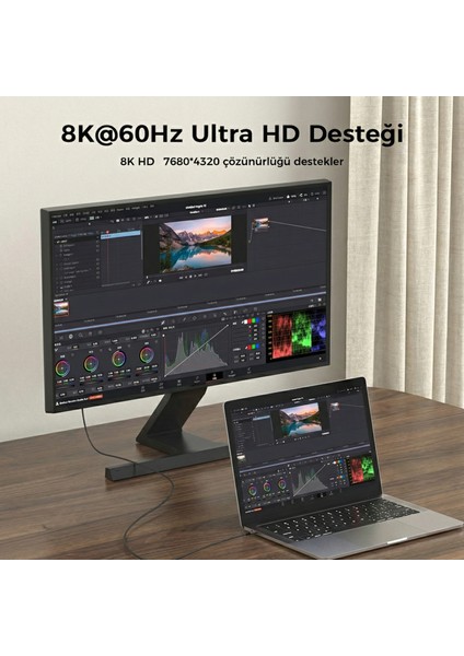 USB C to Displayport Kablo (8K@60Hz, 1080P@240Hz) HDR10 TYPE C to DP 1.4 [Thunderbolt 5/4/3, Dex Mode Uyumlu], iPhone 15/16/17 Pro, MacBook iPad Pro/Air ile Uyumlu 2 Metre