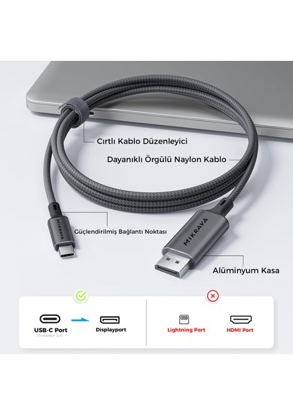 USB C to Displayport Kablo (8K@60Hz, 1080P@240Hz) HDR10 TYPE C to DP 1.4 [Thunderbolt 5/4/3, Dex Mode Uyumlu], iPhone 15/16/17 Pro, MacBook iPad Pro/Air ile Uyumlu 2 Metre indirimleri