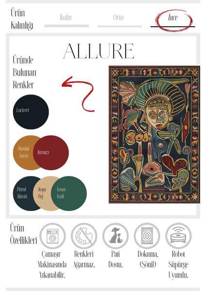 Allure 104 Renkli Tasarım Modern Soyut Halı Bohem Halı Salon Koridor Mutfak Oturma Odası Ev Halısı