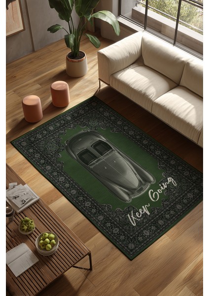Retro 105 Yeşil Vintage Retro Araba Figürlü Makinede Yıkanabilir Halı Salon Oturma Ev Oda Halısı fiyatları