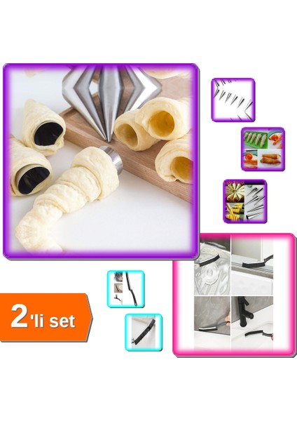 Kornet Kurabiye Şekil Verici 6 Adet + Çok Amaçlı Kavisli Ince Kıl Temizlik Fırçası - 2li Set B1E2X3