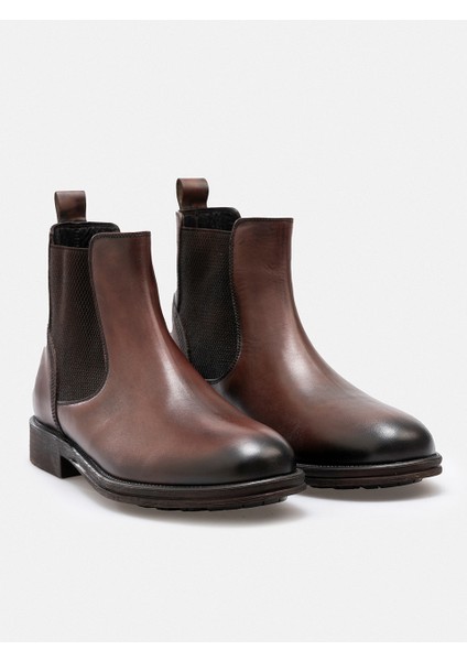 Ayakkabı Antik Kahve Patina Hakiki Deri El Yapımı Tırtıklı Taban Chelsea Erkek Bot