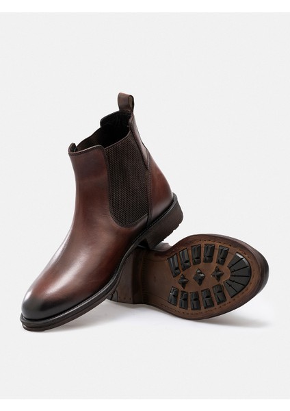 Ayakkabı Antik Kahve Patina Hakiki Deri El Yapımı Tırtıklı Taban Chelsea Erkek Bot fiyatları