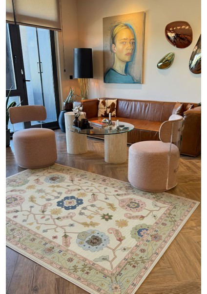 Âfitap 701 Pembe Krem Vintage Etnik Yıkanabilir Ince Halı Mutfak Ev Oda Salon Oturma Odası Halısı fırsatları