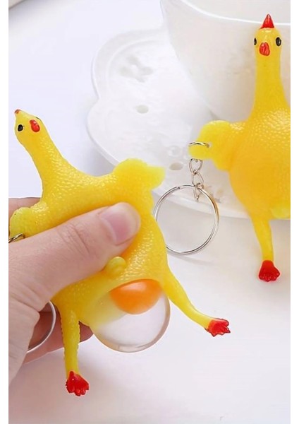 2 Adet Eğlenceli Beyin Şekilli Strees Topu + Yumurtlayan Tavuk Anahtarlık - Çanta Süsü - 2li Set J1H3 indirimleri