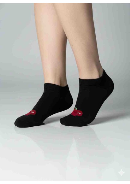 Bambu Siyah Kadın Patik Çorap Elma Kalp Ananas Desenli fiyatları