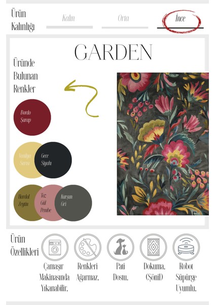 Garden 802 Gri Pembe Çiçekli Halı Tasarım Yıkanabilir Ince Halı Mutfak Oturma Odası Salon Halısı modelleri