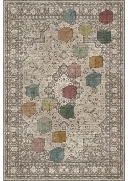 Haliç 303 Kahverengi Vintage Halı Tasarım Halı Yıkanabilir Ince Dokuma Salon Ev Oturma Odası Halısı