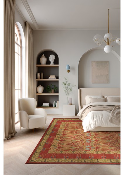 Mihrimah 500 Kırmızı Etnik Halı Vintage Halı Yıkanabilir Ince Dokuma Salon Ev Oturma Odası Halısı modelleri