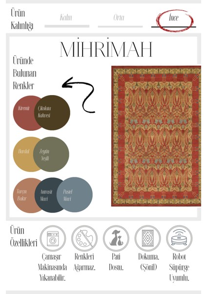 Mihrimah 500 Kırmızı Etnik Halı Vintage Halı Yıkanabilir Ince Dokuma Salon Ev Oturma Odası Halısı fırsatları