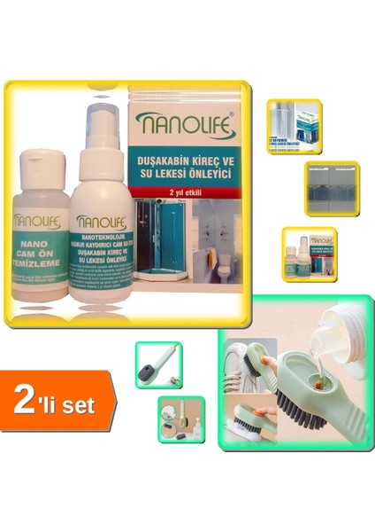 Nanoteknolojik Su Kaydırıcı 2 Yıl Etkili + Deterjan Hazneli Süet Bot Temizleme Fırçası - 2li Set X1Z