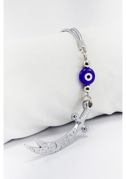 Parlak Lacivert Cam Yassı Nazar Boncuklu Zülfikar Kılıcı Araba Dikiz Ayna Süsü fiyatları