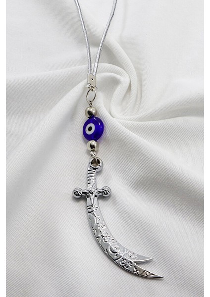 Parlak Lacivert Cam Yassı Nazar Boncuklu Zülfikar Kılıcı Araba Dikiz Ayna Süsü modelleri