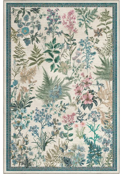 Garden 813 Bej Botanik Çiçekli Halı Yıkanabilir Ince Dokuma Taban Salon Oturma Odası Halısı fiyatları