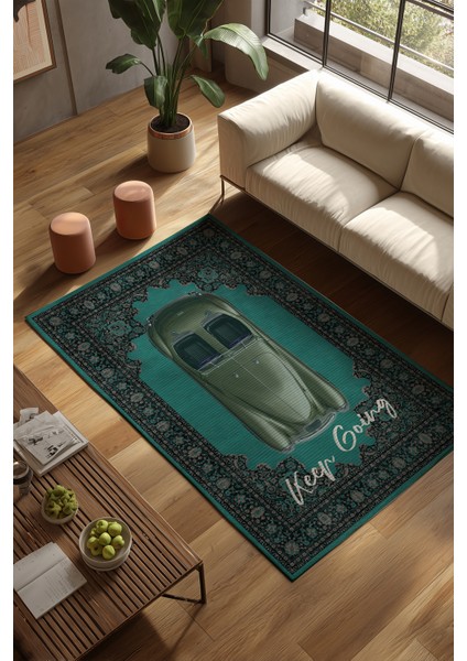 Retro 104 Turkuaz Yeşili Vintage Retro Araba Yıkanabilir Tasarım Halı Salon Oturma Ev Oda Halısı fiyatları