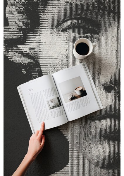 Allure 101 Siyah Beyaz Yüz Tasarım Halı Yıkanabilir Halı Ince Kilim Halı Oturma Odası Salon Halısı