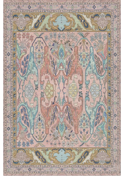 Âfitap 702 Pembe Yeşil Vintage Etnik Yıkanabilir Ince Halı Mutfak Ev Oda Salon Oturma Odası Halısı fiyatları