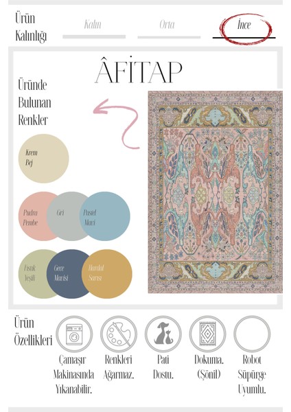 Âfitap 702 Pembe Yeşil Vintage Etnik Yıkanabilir Ince Halı Mutfak Ev Oda Salon Oturma Odası Halısı fırsatları