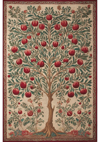 Pera 219 Bej Kırmızı Nar Ağacı Tasarım Halı Ince Kilim Halı Hol Yolluk Ev Oda Salon Halısı