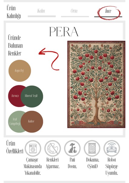 Pera 219 Bej Kırmızı Nar Ağacı Tasarım Halı Ince Kilim Halı Hol Yolluk Ev Oda Salon Halısı modelleri