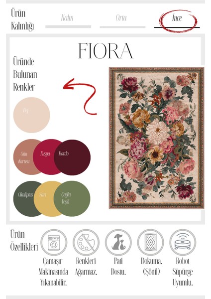 Fiora 205 Bej Çok Renkli Çiçekli Modern Bordürlü Halı Ince Kilim Halı Hol Yolluk Ev Oda Salon Halısı modelleri