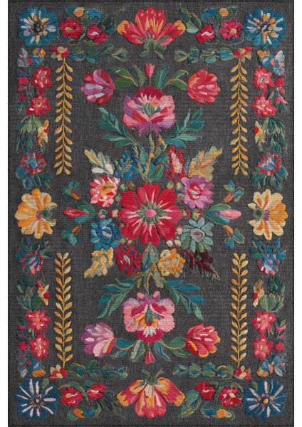 Fiora 206 Siyah Renkli Çiçekli Modern Halı Tasarım Ince Kilim Halı Hol Yolluk Ev Oda Salon Halısı fiyatları
